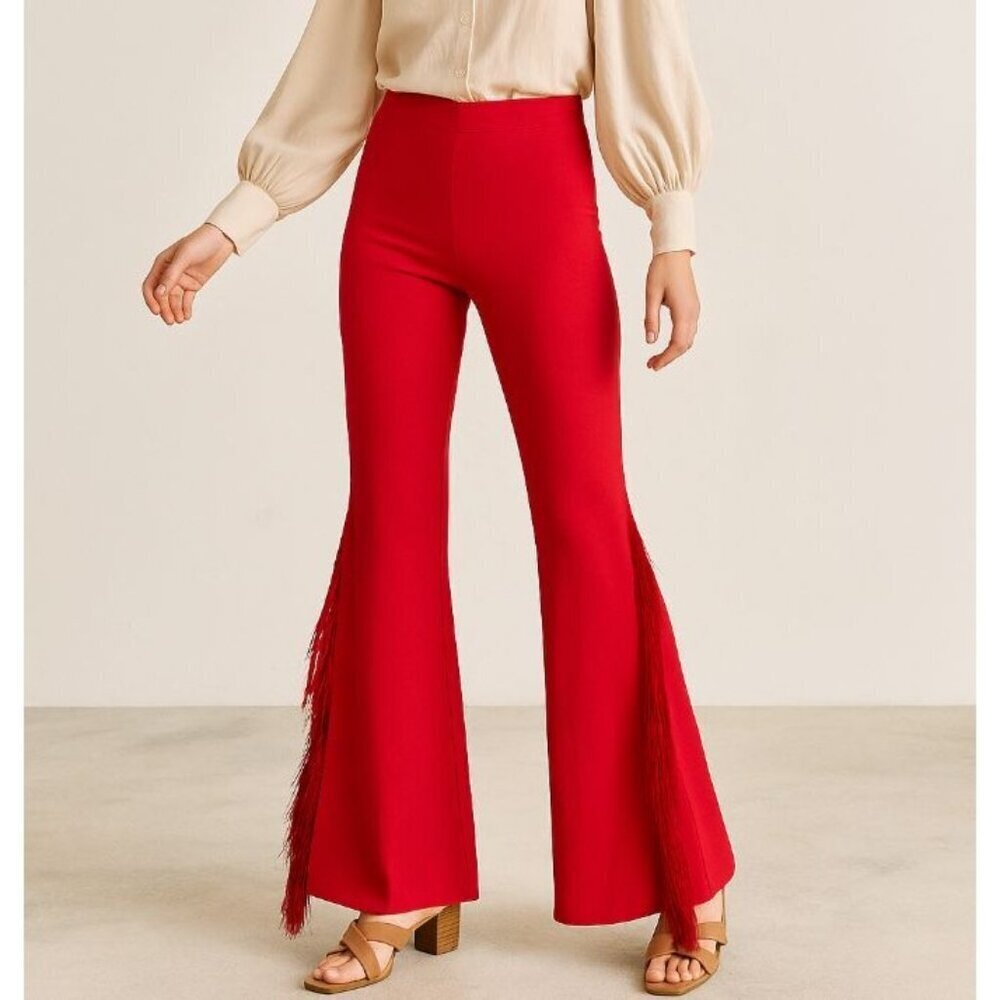 NWT JUCCA Red Fringe Wide Leg Pants Size IT 42 / US 4 – 6